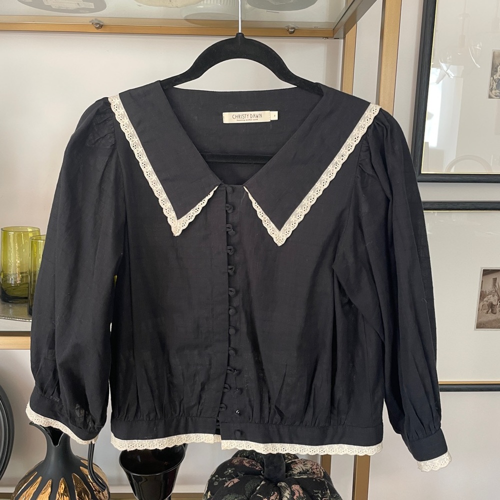 Christy Dawn Black Blouse with White Trim